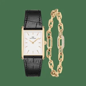 Daniel Wellington Damklockor<Bound Black Crocodile & Crystal Link Bracelet Gold