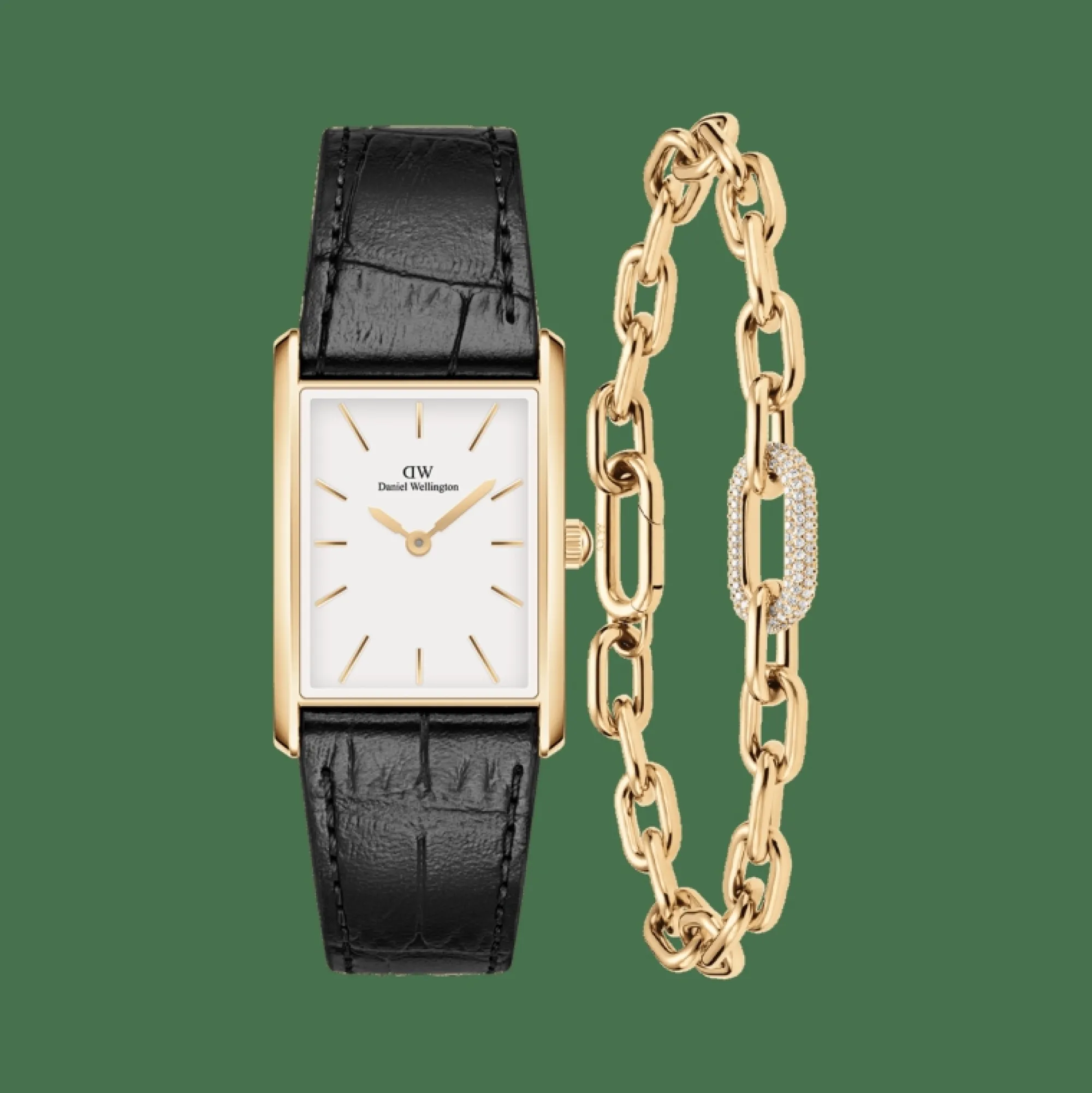 Daniel Wellington Damklockor<Bound Black Crocodile & Crystal Link Bracelet Gold
