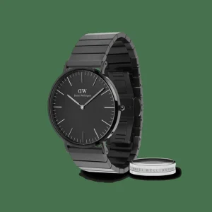 Daniel Wellington Herrklockor<Classic Piano Link Onyx Unitone & Elan Ring Silver Set