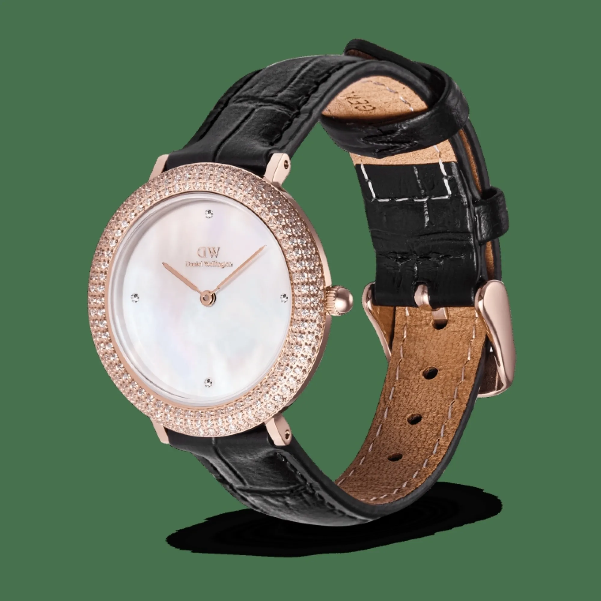 Daniel Wellington Damklockor<Crystalline Bezel Black Croc Rose Gold