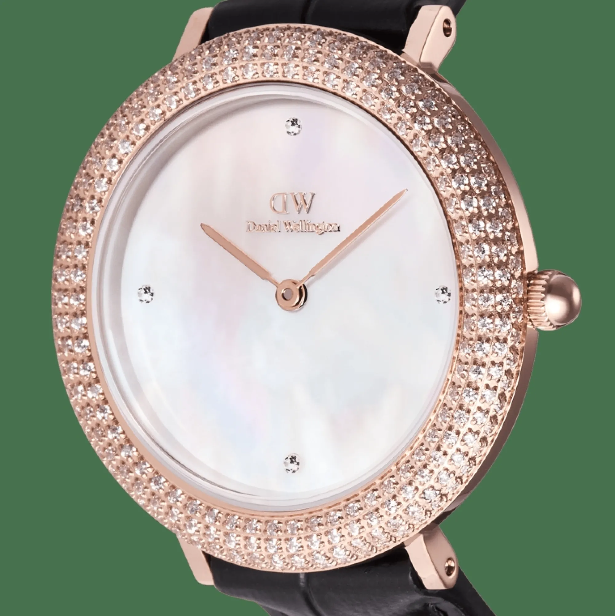 Daniel Wellington Damklockor<Crystalline Bezel Black Croc Rose Gold