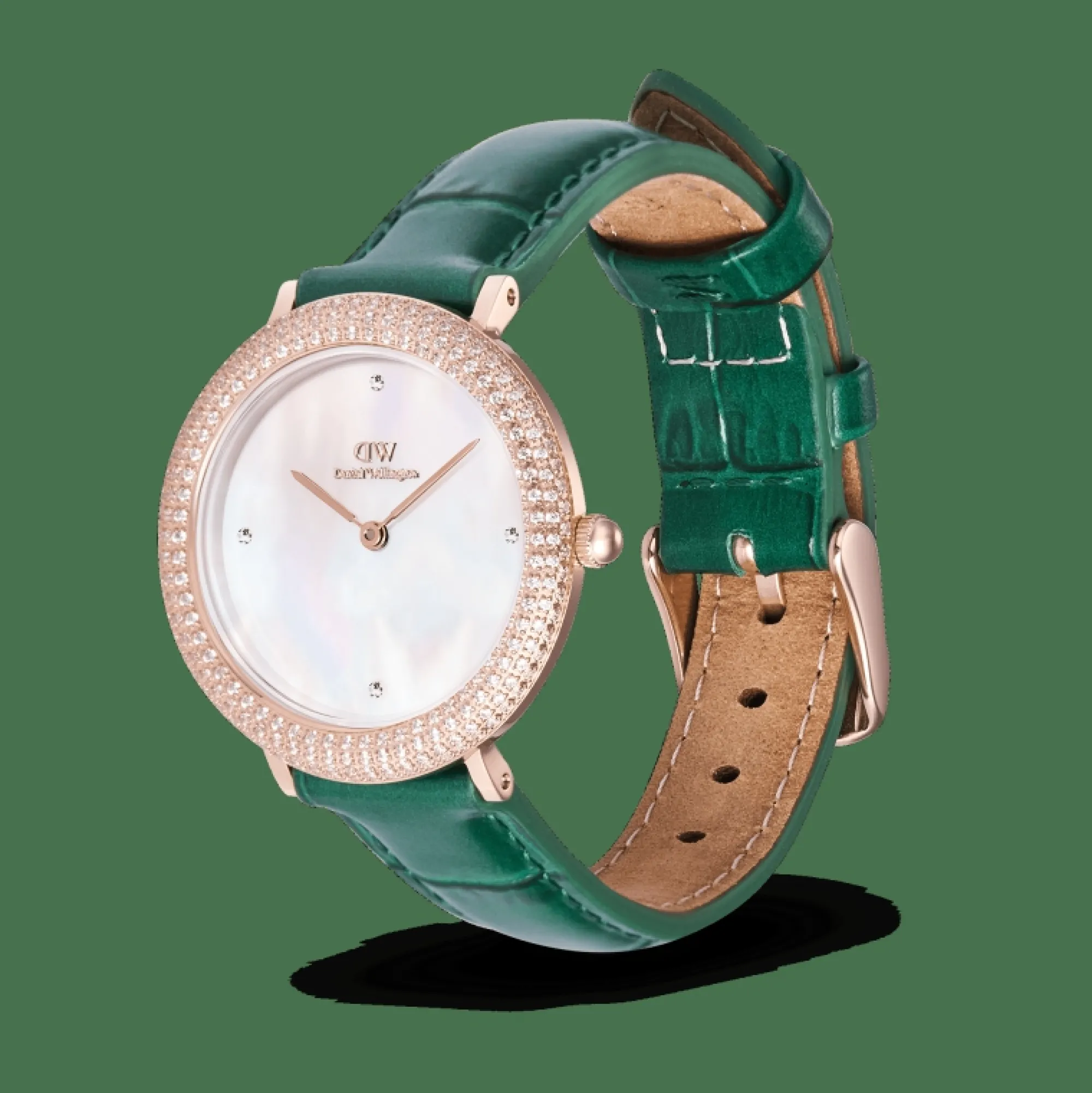 Daniel Wellington Damklockor<Crystalline Bezel Green Croc Rose Gold