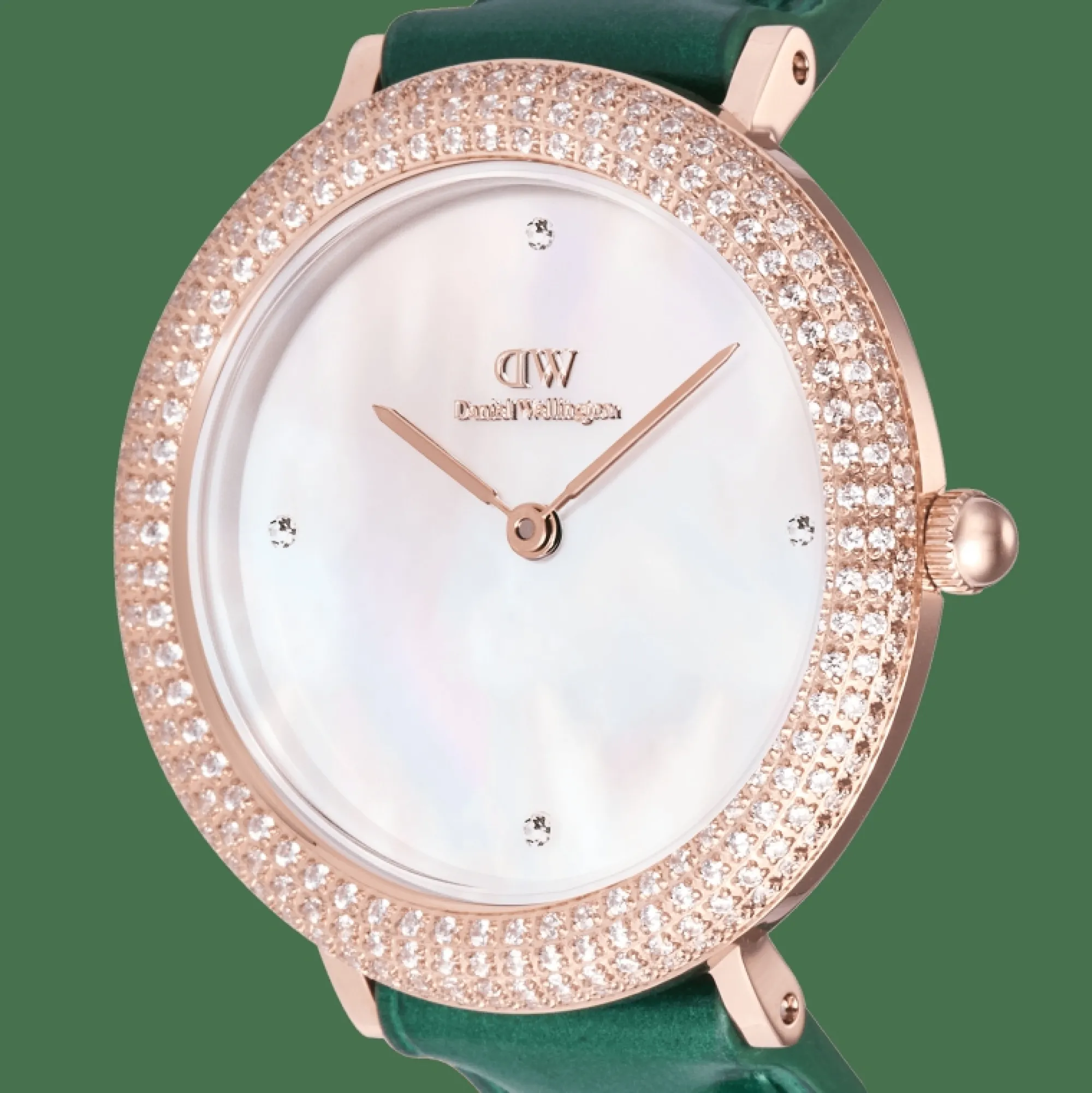 Daniel Wellington Damklockor<Crystalline Bezel Green Croc Rose Gold