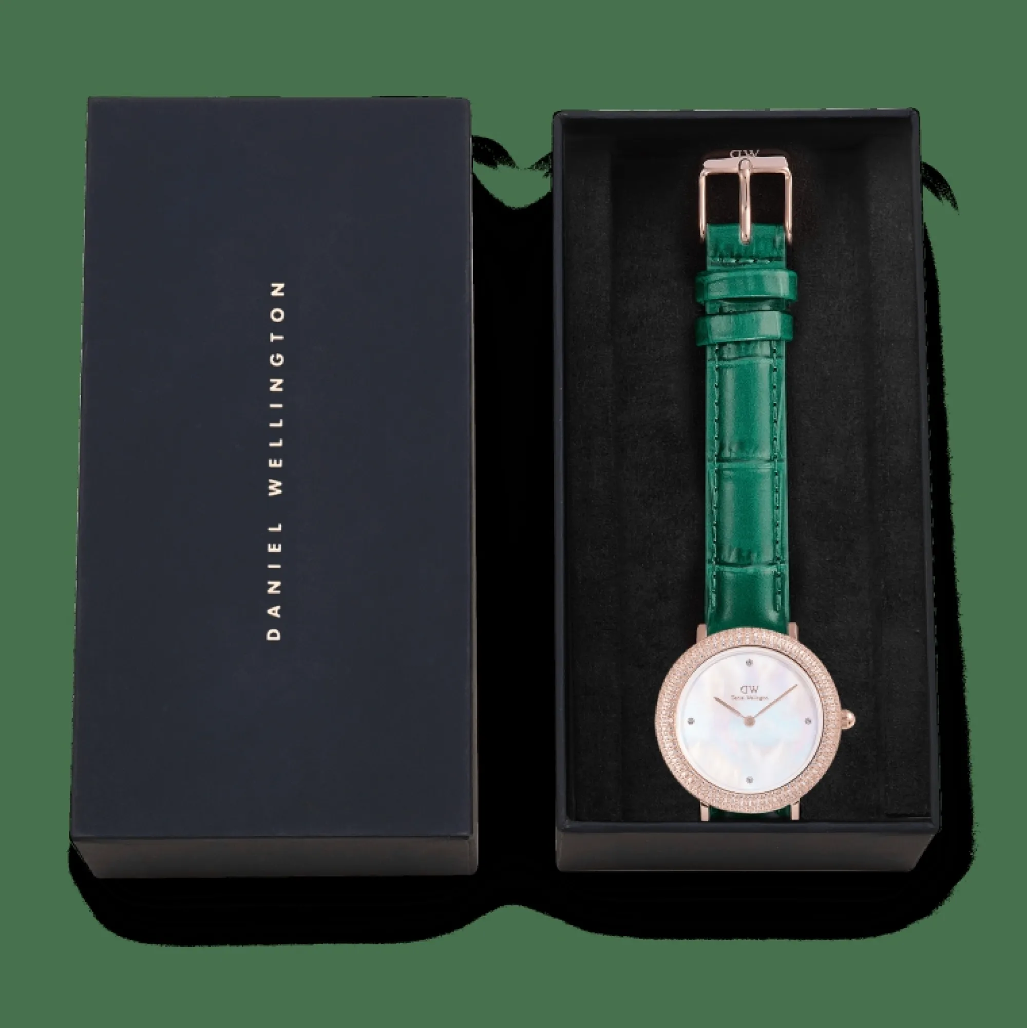 Daniel Wellington Damklockor<Crystalline Bezel Green Croc Rose Gold